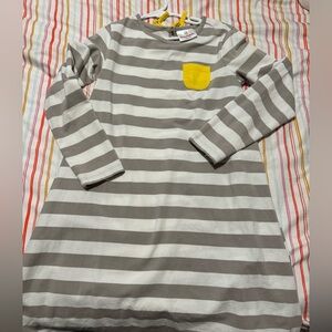 Hanna Andersson Gray and White Striped Dress with Yellow Pocket | Size 130